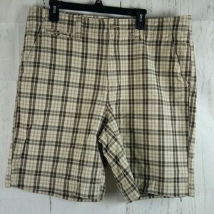 Club Room Brown Plaid Flat Front Shorts 38